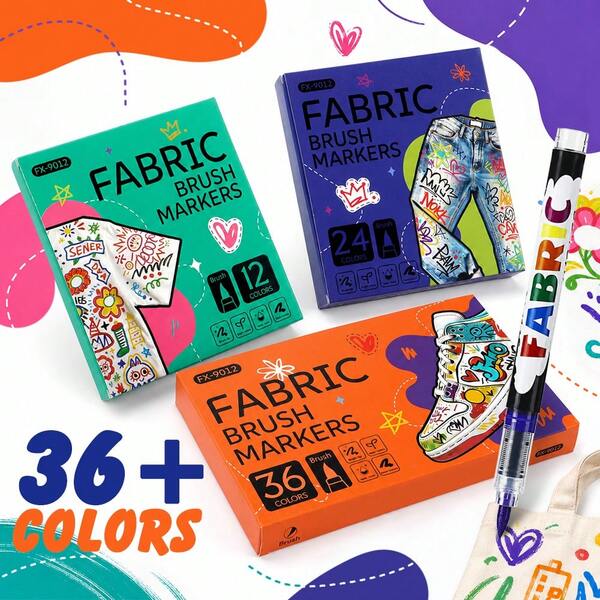 6-36 Colors Fabric Paint Pens Waterproof Non-Fading Graffiti Pens Fabric Pens Hand-Painted DIY Painting T-Shirts Shoes Paint Brushes Marker Pens Color Pens