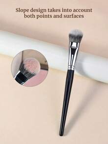 1pc Angled Blush Brush, Suitable For Foundation, Contour, Concealer, Beauty Tool, Foundation Brush, Concealer Brush, Blush Brush, Contour Brush, Blush Brush, Powder Brush, - black silver - View 3