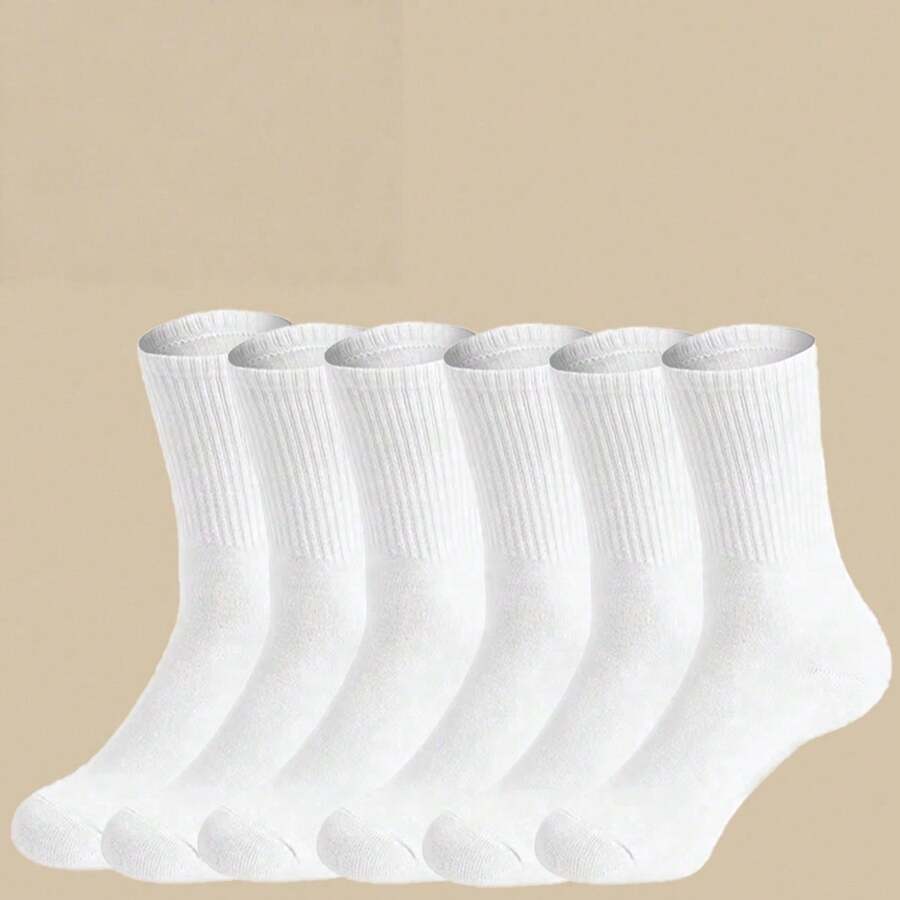 6 Pairs White High Elasticity Sports Socks, Breathable And Moisture-Wicking, Unisex Sports Casual Daily Socks, Available In 1/5/10 Pairs - White - View 1