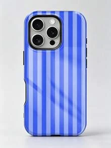 新款亮面藍莓條紋圖案 2 合 1 薄膜手機殼，全包覆硬殼，適用於 iPhone 18 Pro Max、17 Pro、17e、16 Pro、15 Pro、14、13、12、11、XR 和 XS。高端時尚有趣，適合日常通勤、學校、購物、約會、下午茶、野餐、海灘度假、夏季出遊等場合 - 藍色 - 查看 6