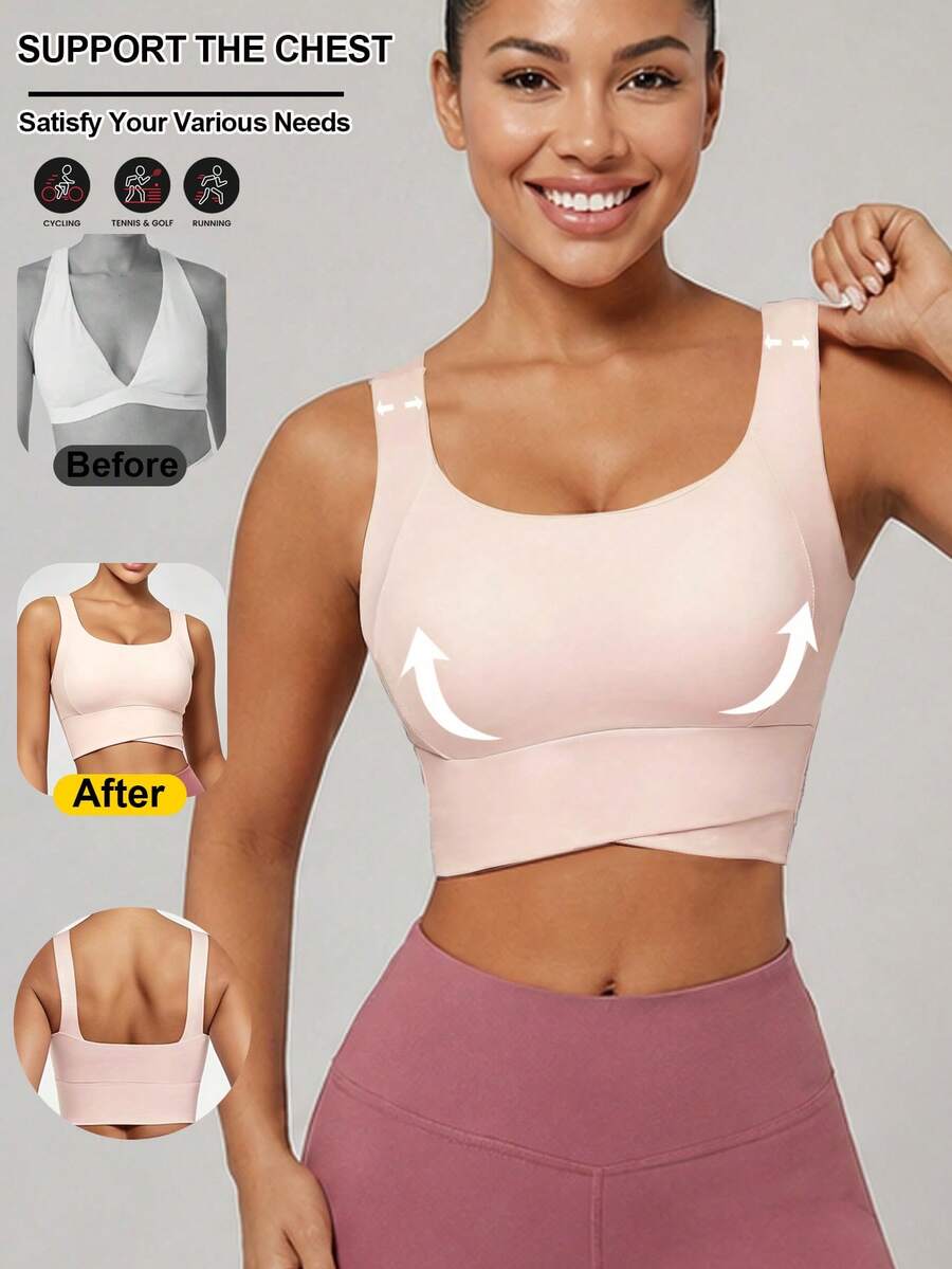 Tank Top Yoga, Bra Olahraga Bernapas dengan Fungsi Anti Guncangan dan Pengumpul yang Memberikan Bentuk Punggung Indah, Atasan Olahraga untuk Gym. - Berwarna merah muda - View 1