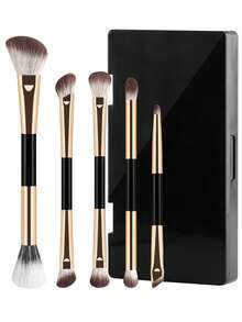 ronshadow Set Kuas Makeup Dua Ujung 5pcs/4pcs dengan Kotak Penyimpanan Cermin, Kuas Kontur, Perona Pipi, Bentuk Sabit, Bentuk Hidung, Bentuk Mata Besar, Bentuk Perpaduan, dan Bentuk Eyeliner, Alat Makeup Portabel untuk Perjalanan Sehari-hari, Kencan, dan Perjalanan Singkat - MultiWarna - View 14