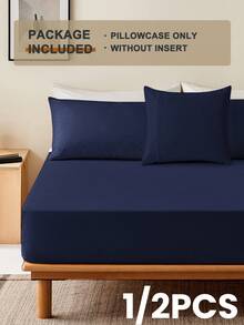 1pc/2pcs Soft Blue Pillowcase, Pillowcase, Bedding, Room Decor, Multi-Size Pillowcase, Envelope Closure, Wrinkle-Resistant, Breathable, Fade-Resistant, Stain-Resistant, Suitable For Bedroom, Sofa, Living Room, Pillow Insert Not Included, Back To School - Navy Blue - View 3