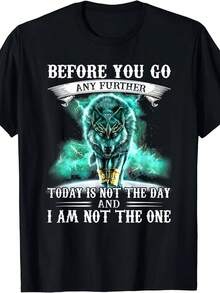 E You Go Any Further Today Is Not The Day Funny Wolf Graphic T-Shirt - Retro Hummit Einem Retro Y2K Street Style. This Unisex Top Is For Everyone. - 黑色 - 查看 1