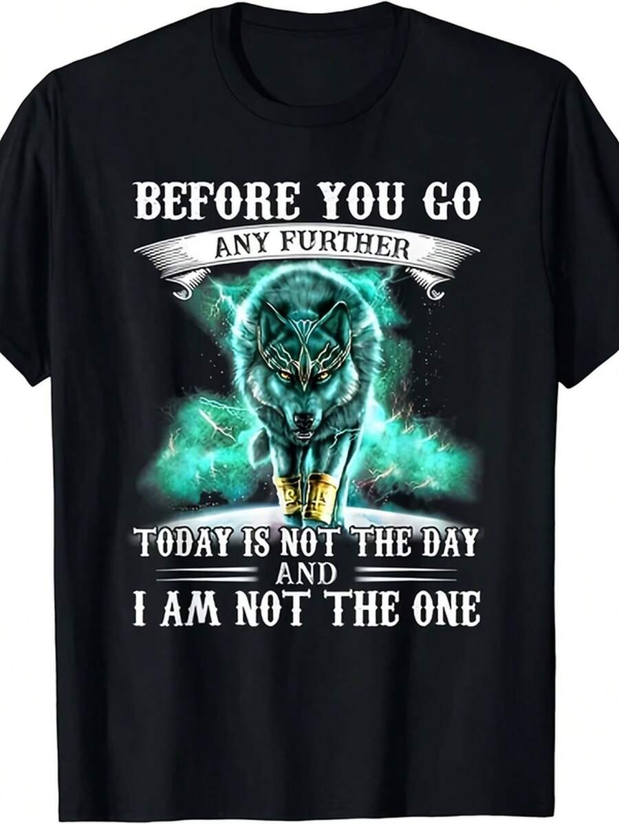E You Go Any Further Today Is Not The Day Funny Wolf Graphic T-Shirt - Retro Hummit Einem Retro Y2K Street Style. This Unisex Top Is For Everyone. - 黑色 - 查看 1