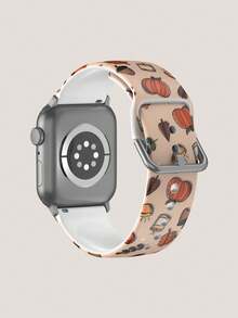 1pc Small Pumpkin & Leaf Pattern Halloween/Thanksgiving Holiday Fashion Soft Elastic Breathable Comfortable Silicone Wristband Replacement Watch Strap, Compatible With Samsung, Honor Smartwatch, 38mm 40mm 41mm 42mm 46mm 45mm 44mm 49mm Ultra Series SE/S12/11/10/9/8/7/6/5/4/3/2/1 - Multicolor - View 2