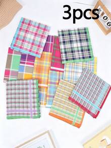 3pcs Women's Colorful Plaid Cotton Handkerchiefs/Handkerchiefs Suitable For Daily/Casual/Animal/Activity Party Small Square Towels 43*43cm - Multicolor - View 7