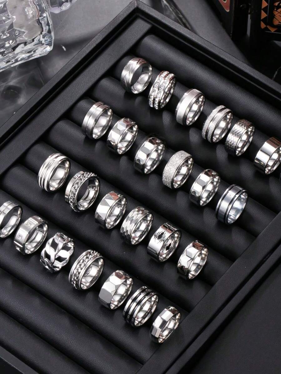 5/8/10/20pcs Men's Titanium Steel Stainless Steel Ring Set, Multiple Styles Casual Minimalist Cool Finger Rings, Unisex Stackable, Random Shipment