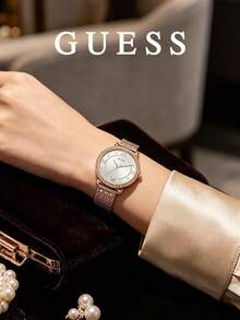 GUESS Women's Minimalist 2-Hand Radial Dial Rhinestone Embellished Milanese Metal Mesh Strap Office Formal Watch W1289L3 - Rose Gold - View 4