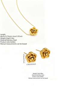 1 Set Minimalist Fashion Elegant Style Camellia Element Series Stainless Steel Women's Jewelry Set Suitable For Women's Daily Wear/Party/Evening/Commute/Holiday Gift - Yellow Gold - View 12