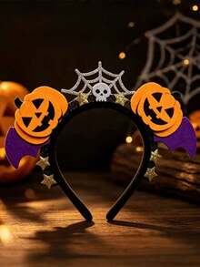 1pc/Set Halloween Witch Pumpkin Glitter Headband, Funny Pumpkin Headpiece, Witch Pumpkin Hair Accessory, Bat Ghost Festival Decoration Party Accessory - Multicolor - View 2