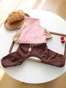 PETCIRCLE 1PC Pet Clothes Small Dog Puppy Cute Pet Autumn/Winter Versatile Jumpsuit Windproof Warm Colorblock Four-Legged Outfit - Pink & Coffee - Multicolor - View 10