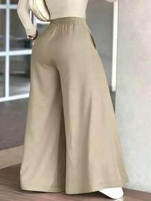 Women's Premium Loose Casual Floor-Length Wide Leg Pants For Autumn Commute - Khaki - View 3