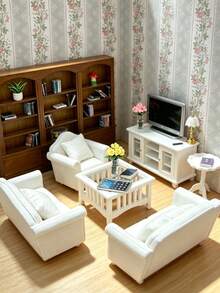 1 Set Miniature Dollhouse Living Room Fabric Decor Set In Cream White, Suitable For Luxury Dollhouse Scene Setup, Miniature Scene Photography, Collectible Figure Display, DIY Miniature House, Gentle Pastoral Living Room Decor For Girls, Birthday And Christmas Gift, Fun And One-Stop Solution To Create A Tidy, Cozy, Healing Mini Home World - Multicolor - View 6