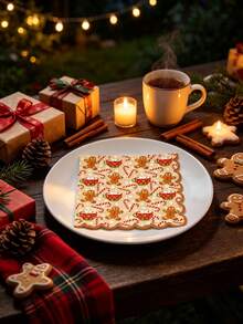 20pcs/1pc Christmas Themed Napkins, Printed With Gingerbread Man, Candy Cane And Snowflake Patterns, Wavy Edge Design, Suitable For Christmas Party Table Setting, Winter Themed Party, Christmas Dinner, Birthday Party And More - One Size Fits All - View 7