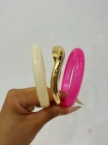 3件組時尚復古粗款多色不對稱壓克力手環套組，適合女性日常配戴，送給朋友與家人的禮物 - 彩色 - 查看 2