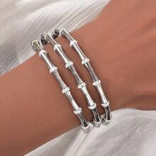 1pc/Set Elegant Platinum-Plated Bamboo Knot White Zirconia Bracelet Set, Exquisite Jewelry For Women's Daily And Party Wear - Silver White - View 2