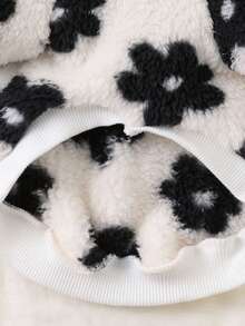 PETSIN Autumn/Winter Black & White Floral Coral Fleece Pet Hooded Sweatshirt, All-Over Black Flower Print, Soft Plush Ribbed Cuffs, Warm Coat For Small Dogs And Cats - White - View 10