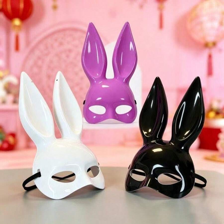 Women Bunny Rabbit Half Face Mask, Long Ear Masquerade Mask, Halloween Cosplay Costume Accessory For Party Club Night Event, Black White - Multicolor - View 1
