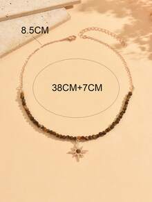 1件波希米亞度假風虎眼石串珠項鍊，配八角星吊墜裝飾，時尚百搭女款頸飾，適合日常穿搭、約會、派對與度假 - 多色 - 查看 4