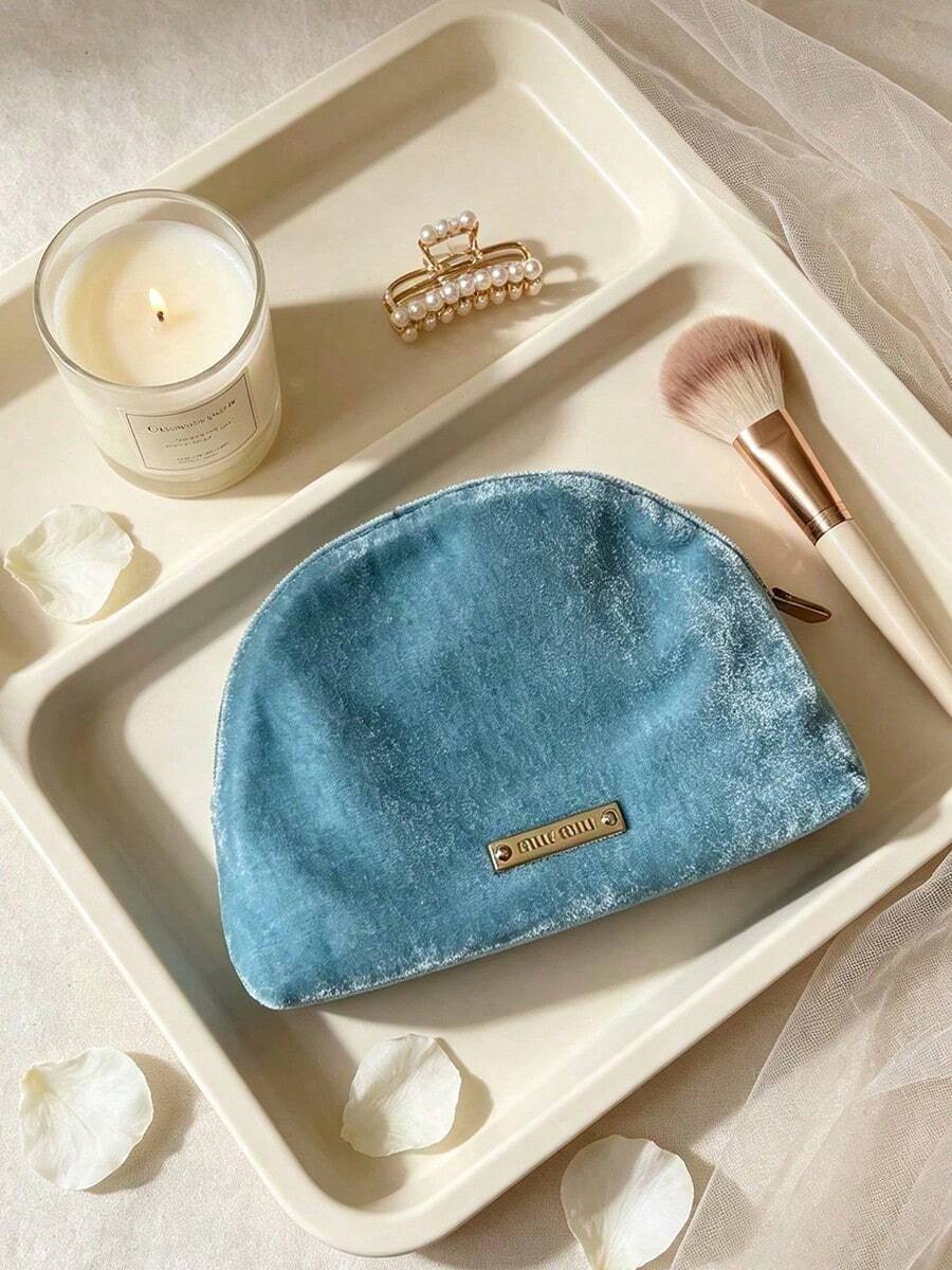 Miu Miu Fresh Mist Blue Velvet Mini Makeup Organizer Bag, Suitable For Lipstick, Earrings, Makeup Brushes Classification, Wedding Guest Surprise Gift MIUMIU-GIFT-24 - Baby Blue - View 1