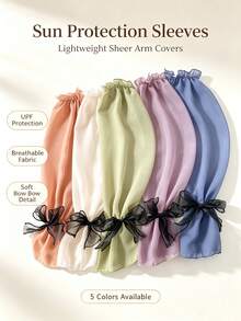2pcs/1pc Pearl Glossy Ice Silk Sun Protection Arm Sleeves, Lightweight & Breathable, 3D Bow Flare Cuff Design, Suitable For Commuting, Travel, Driving - Multiple Styles - View 2