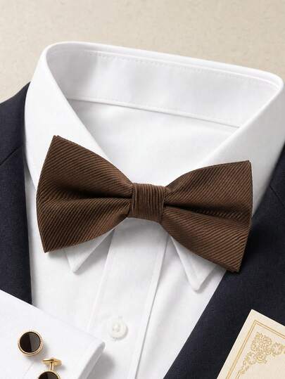 1pc Men's Business Classic Versatile Solid Color Diagonal Stripe Single-Fold Bow Tie, Suitable For Weddings, Celebrations, Parties, New Year, Holidays, Suit Outfit