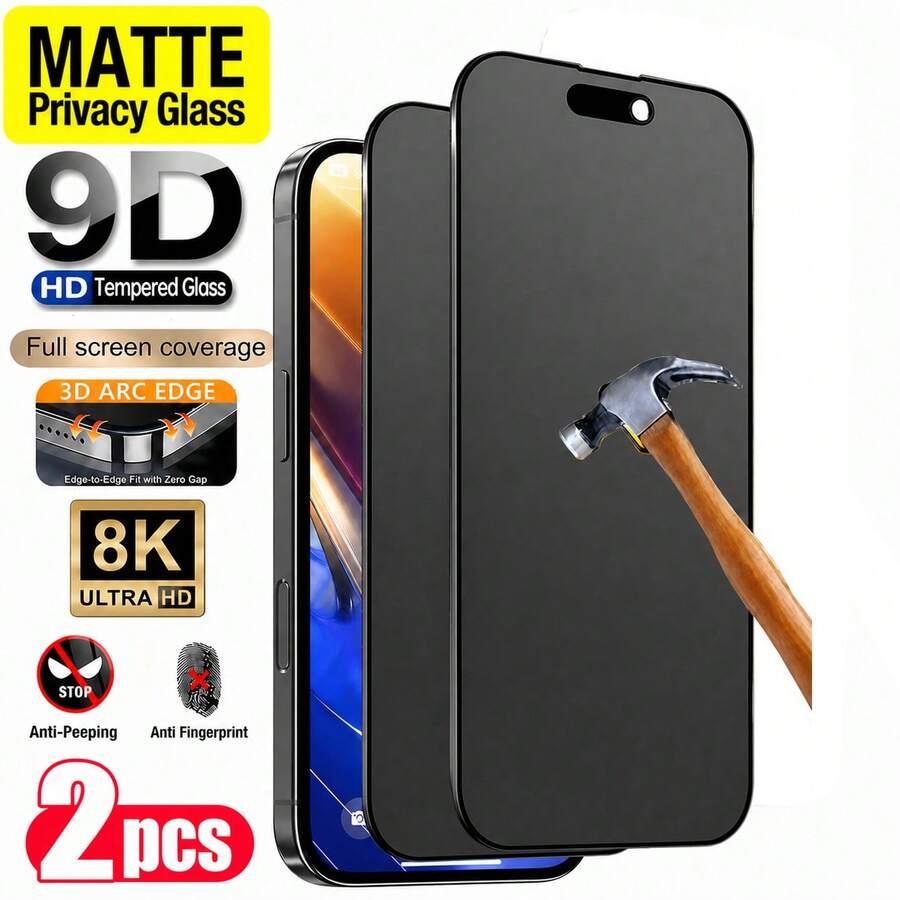 CASECOPS 2Pcs Matte Privacy Tempered Glass Phone Screen Protector, Compatible With IPhone 17 Pro Max/17 Pro/17 Air/17/16 Pro Max/16 Pro/16 Plus/16E/16/15 Pro Max/14/13/12/11 Series, Soft Matte Texture With A Silky Smooth Touch, Full Coverage, Anti-Fingerprint, Anti-Scratch, Compatible Phone Cases - 2Pcs - View 1
