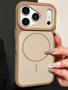 1PC Sand-Touch Contrast Color Magnetic Phone Case Compatible With IPhone 17 Pro Max, New 16 Pro Max, Full Coverage Soft Edge Anti-Drop, Premium Feel For 15/14 Pro, 13/12 - Brown - View 2