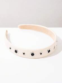 1pc Solid Color Leather Cool Style Rivet Metal Eyelet Headband, Simple Versatile Fashion High Quality Hair Accessory, Sweet Cool Style Hair Clip For Girls Street Photography - FG1176-b White - View 3