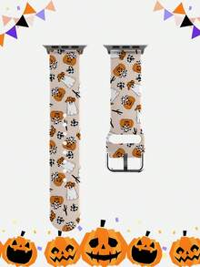 1pc Cowboy Hat Ghost Pumpkin Halloween Holiday Gift Silicone Watch Band, Compatible With Apple Watch 38mm, 40mm, 41mm, 42mm, 44mm, 45mm, 46mm, 49mm, Suitable For Apple Watch Series 11 Ultra3 SE3 Ultra2 S11 S10 SE2 9 8 7 SE 6 5 4 3 2 1, Unisex Soft Elastic Breathable Comfortable Sports Wristband Replacement Strap - Multicolor - View 9