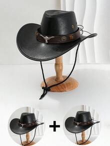 1pc Men's Multi-Color Bull Head Studded Leather Jazz Hat, Outdoor Sun Hat, Large Brim Western Cowboy Hat, Spring/Summer/Autumn - Multicolor - View 16