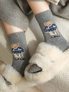 5 Pairs Women's Winter Mid-Calf Socks - Comfortable And Warm, Featuring Teddy Bear And Mushroom Patterns, Machine Washable, Available In Brown/Grey/Black, Suitable For Casual And Formal Occasions, Designed With Cute Animal Patterns, Fluffy And Warm Material, Essential For Sock Lovers, Set Includes 10 Pairs (2 Pairs In Christmas Gift Box) - Multicolor - View 6