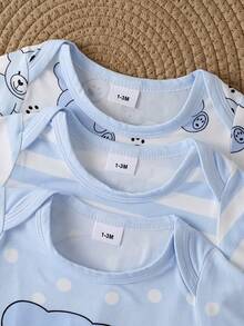 3 bộ jumpsuit liền chân cho bé trai họa tiết gấu sọc dễ thương - Màu xanh nhạt - Xem 3