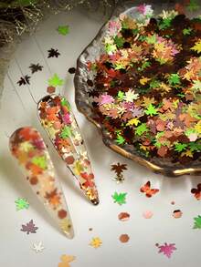 5g Brillantina Maillard de color mixto con forma de hoja de arce irregular para arte de uñas, lentejuelas de hoja de arce vintage de otoño, uñas DIY portátiles para otoño/invierno y Halloween, brillantina para relleno de resina/pegamento de crema - Multicolor - Ver 3