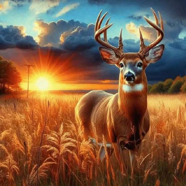 New 5D DIY Diamond Painting Kit - Deer In Sunset Wheat Field, Round Diamond Acrylic Mosaic Craft DIY Handmade Dot Painting, Living Room Bedroom Wall Decor, Christmas Gift Stress Relief Handmade, Frameless