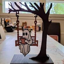 1pc Wooden Ghost On Swing - Ghost Reading Decor, Halloween Decoration, Library Sign, Autumn Decor, Bookshelf Decor, Book Lover Gift, Book Corner Decoration To Add A Touch Of Fantasy To Your Bookshelf - Ghost - View 8