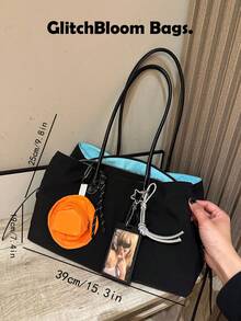 黑色大容量托特包，休閒尼龍單肩包，輕量通勤旅行手提包（不含配件） - 黑色 - 查看 6