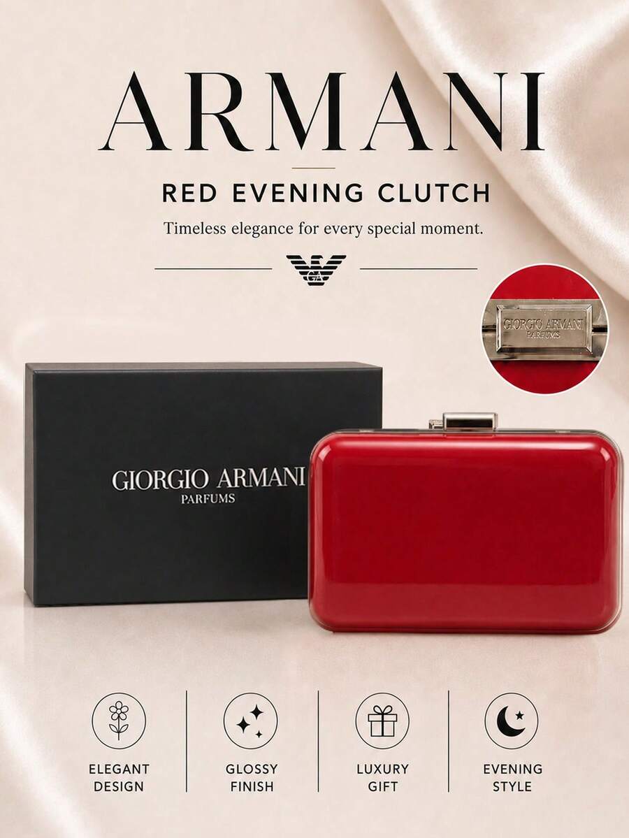 Giorgio Armani 阿瑪尼紅色晚宴手拿包，單件發售，亮面硬殼容量適中，精緻典雅，適合宴會出行送禮