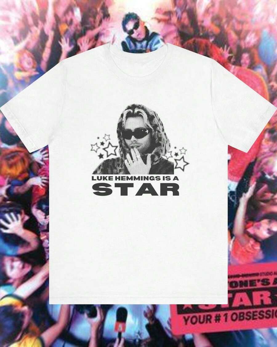 Luke Is A Star Boyband Minimal Text Unisex Cotton Concert Tee Top Donna - 白色 - 查看 1