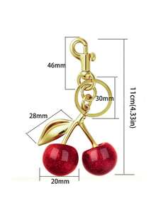 1pc Glitter Resin Cherry Bag Charm, Sweet Fruit Keychain With Lobster Clasp, Fashion Handbag Pendant Key Ring Accessory, Gift For Women And Girls - Cherry - View 3