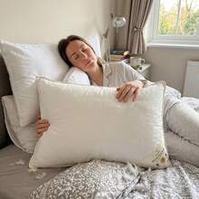 H&R Duck Feather & Down Microfiber Bed Pillows, Hotel Quality Ultra Soft Fluffy Hypoallergenic Breathable Machine Washable, High Loft Support, Pack Of 1/2/4 - White - View 2