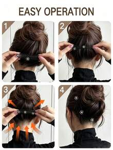 4pcs Women's Elastic Hair Combs, French Bun Styling Tools, Non-Slip Hair Clips, Suitable For Fine And Thick Hair, Elegant Updo Styling Tools, Vintage Hair Accessories - Black - View 3