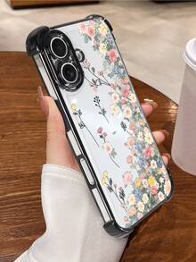 1件裝黑色電鍍護角手機殼，透明軟 TPU 全包覆設計，花卉圖案，相容 iPhone 17 Pro、16 Pro、15、14、13、12 與 11，極簡時尚防震軟殼，創意獨特，適合個人使用或作為禮物，適用所有手機顏色 - 黑色 - 查看 4