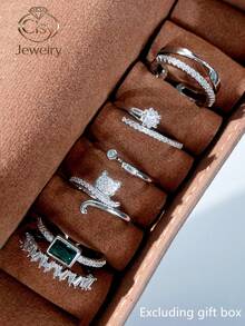 5pcs/Set Cute Cubic Zirconia Rings, Women's Wedding Anniversary Gift (Gift Box Not Included) - 1# - View 7