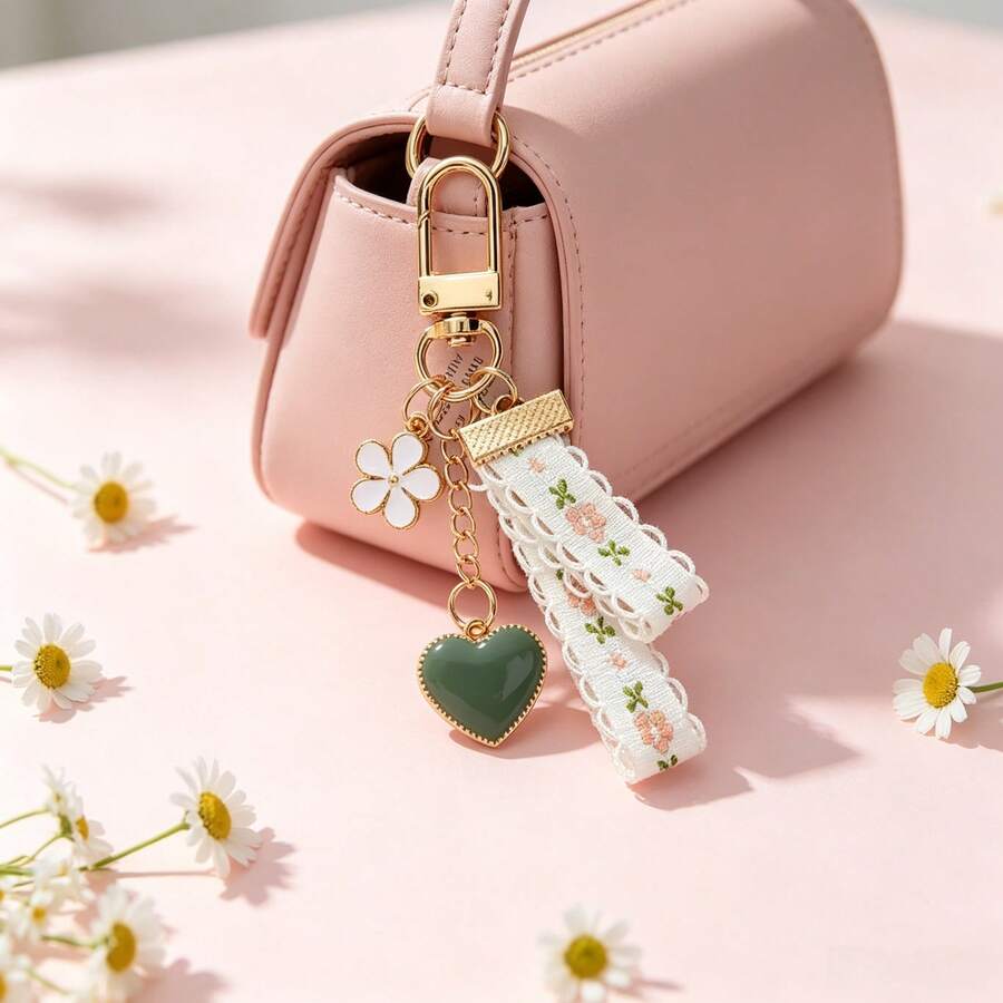 Daisy Keychain Pendant, Creative Key Ring Accessory, Lace Ribbon Key Charm, Can Decorate Earphone Case, Bag; Simple Fresh Style Gift, Suitable For Parents, Graduates And Teachers - A - View 1