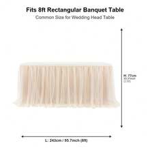 1pc Champagne Sheer Ruffle + Lining Table Skirt, Fits Rectangular And Round Tables - Perfect For Birthday Parties, Weddings, Bridal Showers, Cake Tables, And All Celebration Events - Champagne - View 10