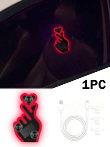 Solar Powered Car Finger Gesture Light, Colorful LED Heart Hand Window Decor Lamp, Suction Cup Auto Rear Window Neon Light, Funny Car Exterior Interior Modification Accessory, Multi‑Color Flashing Car Decoration Light - Multicolor - View 13