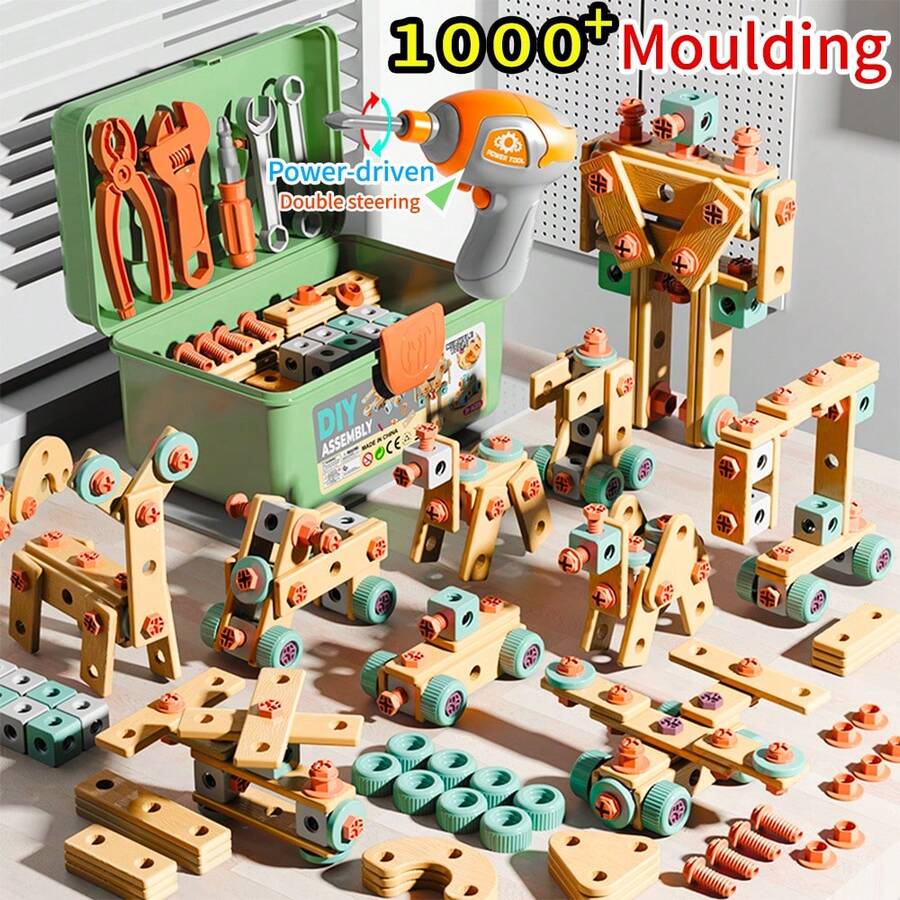 121/122/144 PCS DIY Assembly Simulation Screw Tool Box Toy Set, Includes Disassembly And Assembly Tools, Screws, And Simulated Repair Kit, Can Be Freely Assembled Into Different Shapes, Best Birthday Gift For Boys, Some Accessory Colors Random - Multicolor - View 1