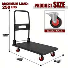 NOREMOCO Practical Foldable Utility Cart, Heavy-Duty Multi-Purpose Flatbed Trolley With 360° Swivel Silent Rubber Wheels, Lightweight And Portable, Ideal For Shopping, Luggage Transport, And Cargo Handling - Black and Red - View 12